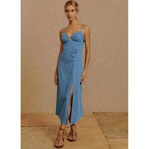 VIX Paula Hermanny light blue linen dress front slit size 36 - 2 - READ